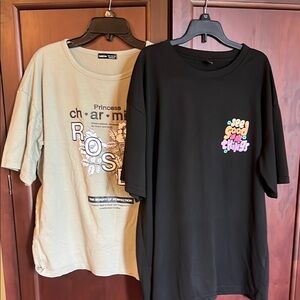 SHEIN Black and Cream Short Sleeve Tees Casual Style